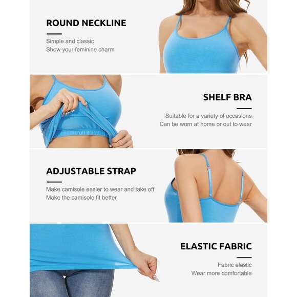 Women's Cotton Camisole 3 Pack with Built-in Shelf Bra Adjustable Straps - Picture 3 of 5